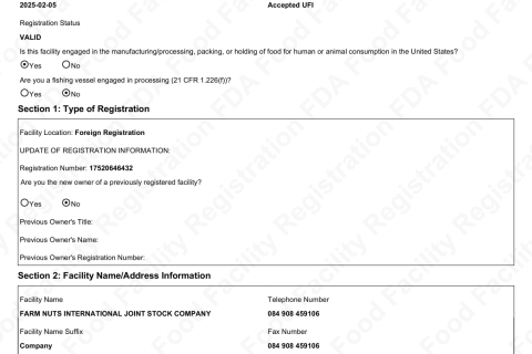 FDA registration certificate - Farm Nuts